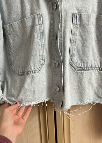 Gri Zara Düğmeli Kadın Denim Ceket - Görsel 2