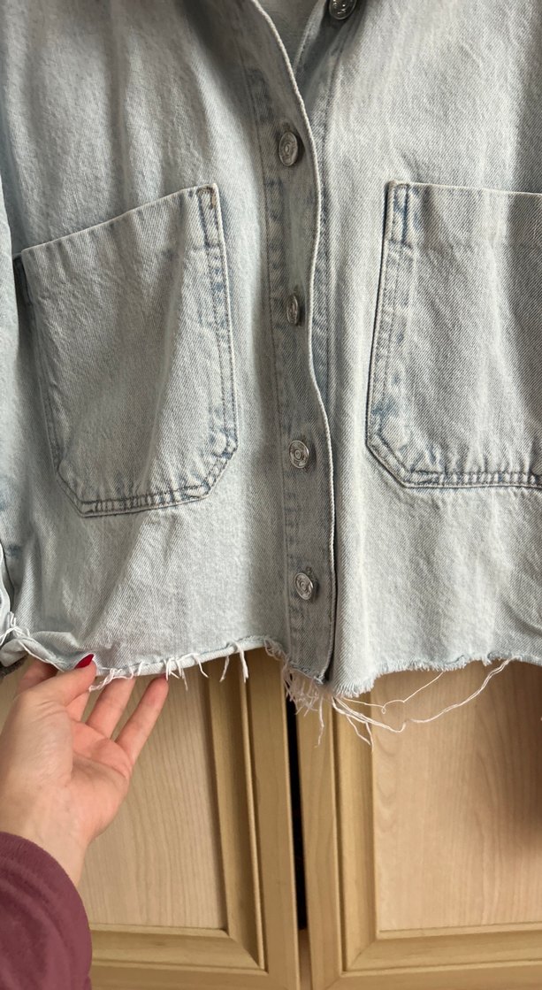 Gri Zara Düğmeli Kadın Denim Ceket - Görsel 2