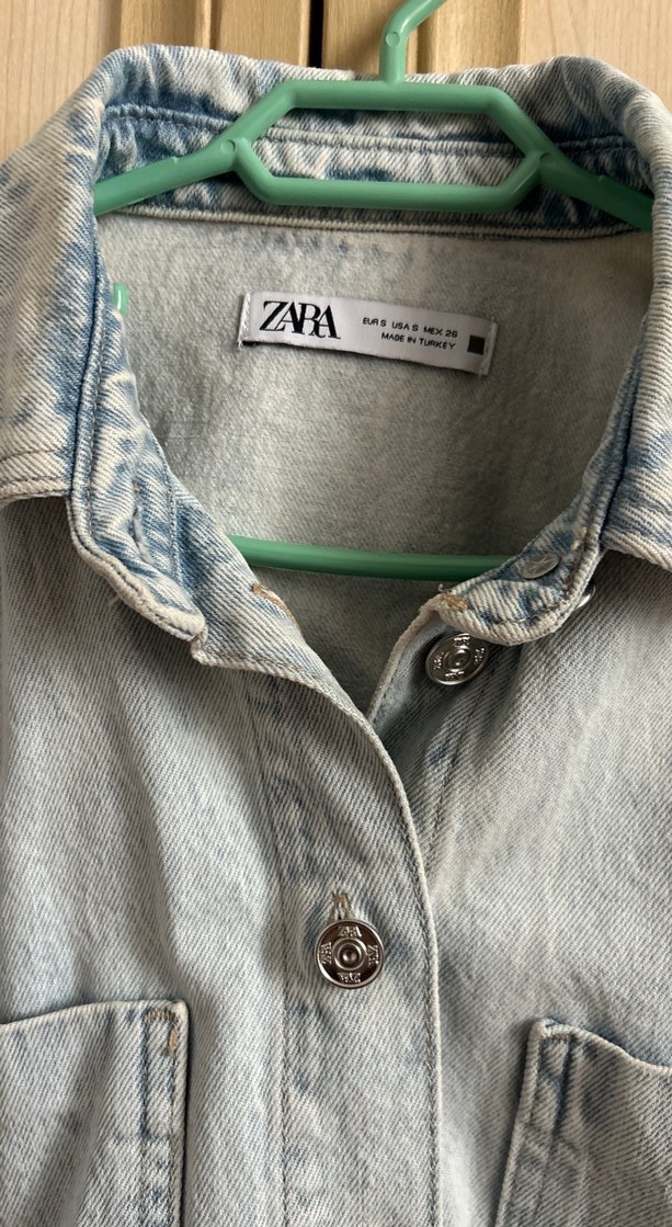 Gri Zara Düğmeli Kadın Denim Ceket - Görsel 3