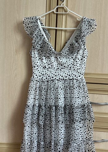 Puantiye Desenli V Yaka Mini Elbise - Görsel 2