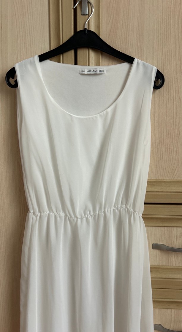 Beyaz Midi Salaş Elbise - Görsel 3