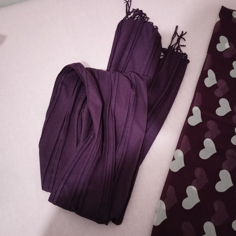 Kadın Mor Pliseli Atkı & Kalp Desenli Şal - Görsel 2