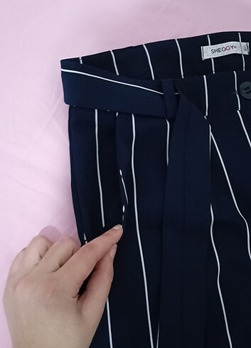 36 Beden lacivert Renk Koyu lacivert çizgili yazlık havuç pantolon