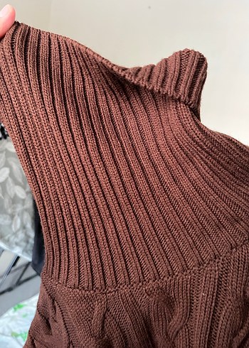 xxl Beden Kahverengi Örgü Boğazlı Kolsuz Kadın Süveter