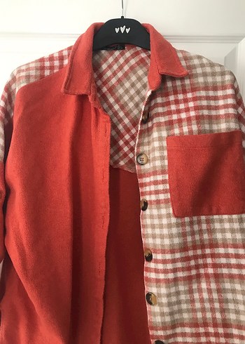 Düğmeli Bohem Kırmızı Gri Kadın Gömlek - Görsel 2