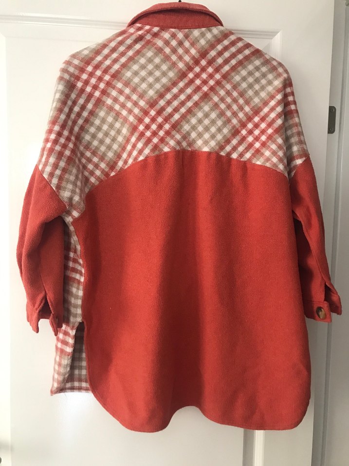 Düğmeli Bohem Kırmızı Gri Kadın Gömlek - Görsel 4