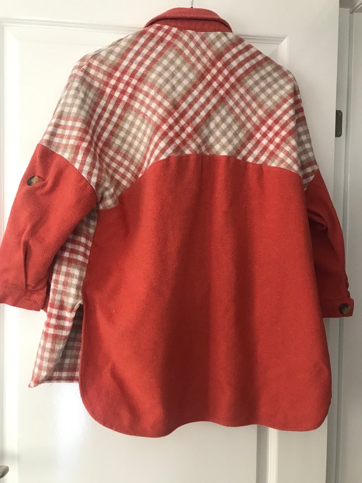 Düğmeli Bohem Kırmızı Gri Kadın Gömlek - Görsel 3