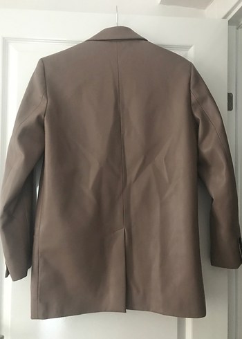 Düğmeli Bej Deri Kadın Blazer Ceket - Görsel 4