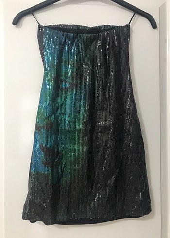 Straplez Çok Renkli Midi Elbise - Görsel 2