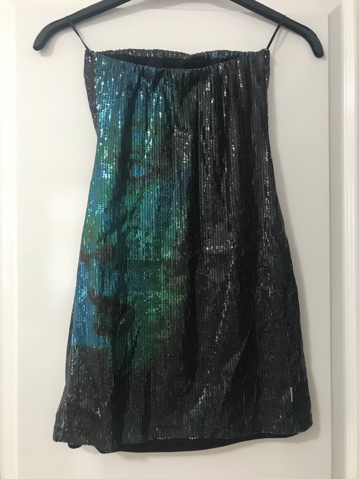 Straplez Çok Renkli Midi Elbise - Görsel 2