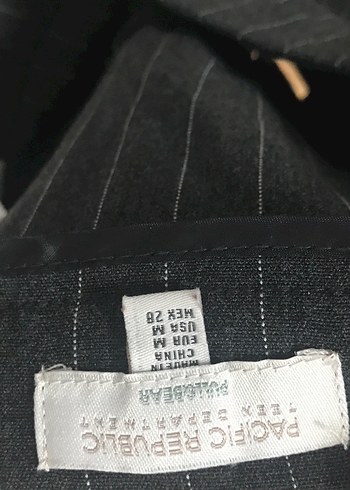 Gri Çizgili Pilili Midi Mini Etek - Görsel 3