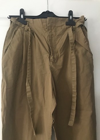 Bej Kemerli Kadın Keten Pantolon - Görsel 2