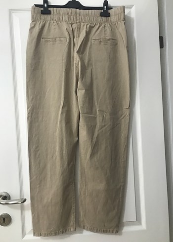 Düğmeli Bej Kadın Keten Pantolon - Görsel 4
