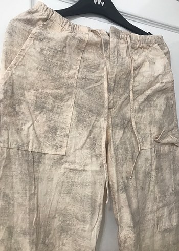 Bej Kadın Keten Salaş Midi Pantolon - Görsel 2