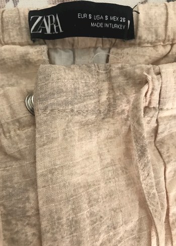 Bej Kadın Keten Salaş Midi Pantolon - Görsel 4