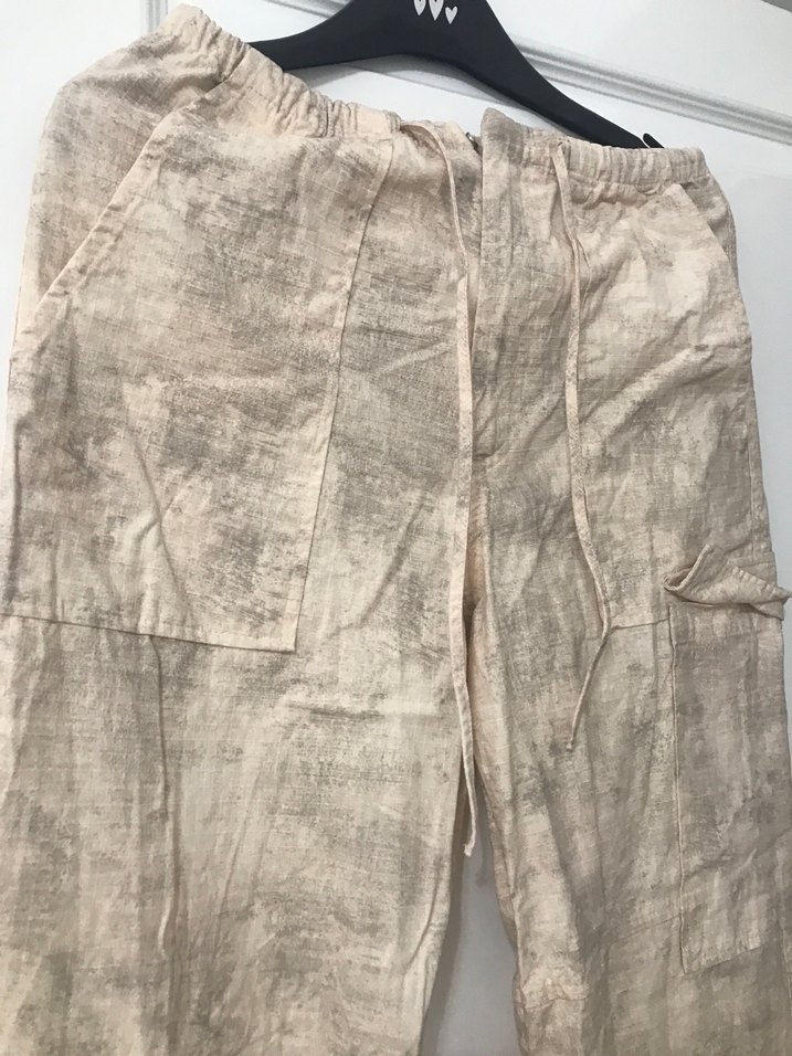 Bej Kadın Keten Salaş Midi Pantolon - Görsel 2