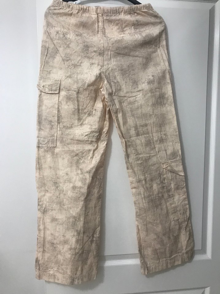 Bej Kadın Keten Salaş Midi Pantolon - Görsel 3