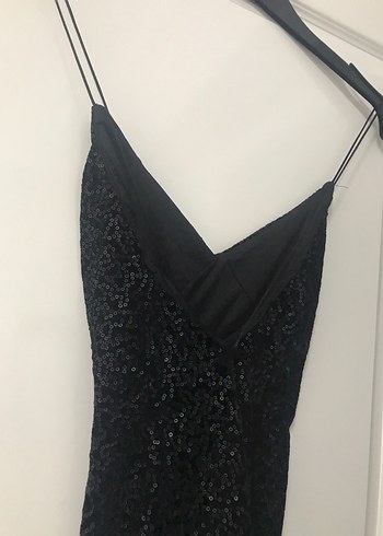 Siyah Parlak Yılan Desenli Uzun Abiye Elbise - Görsel 4