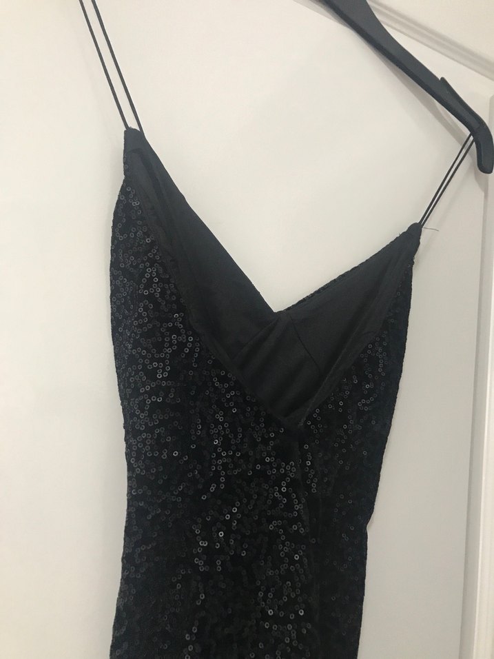 Siyah Parlak Yılan Desenli Uzun Abiye Elbise - Görsel 4