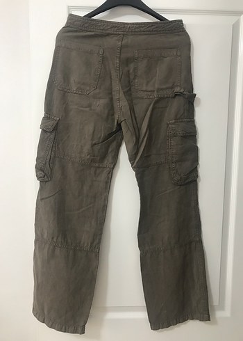 Bol Kesim Kemerli Kahverengi Kadın Keten Pantolon - Görsel 3