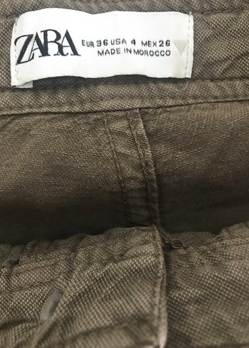 Bol Kesim Kemerli Kahverengi Kadın Keten Pantolon - Görsel 4