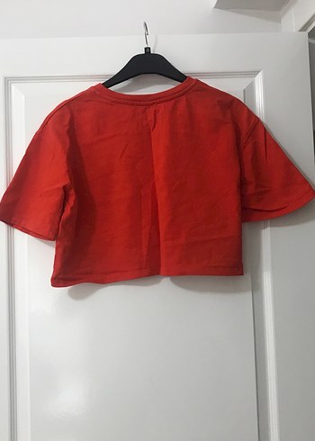 Kırmızı Kısa Kollu Kadın Keten Tişört - Görsel 3