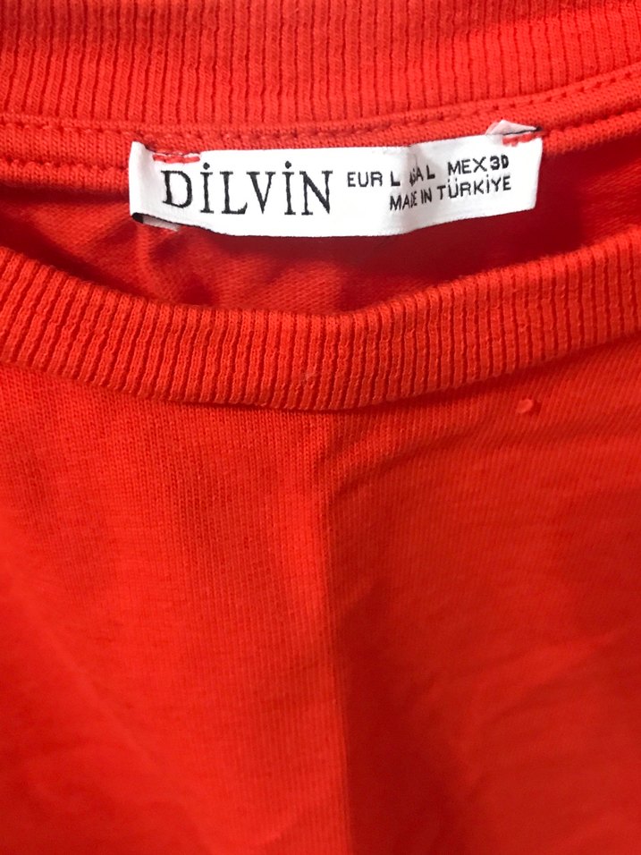 Kırmızı Kısa Kollu Kadın Keten Tişört - Görsel 2