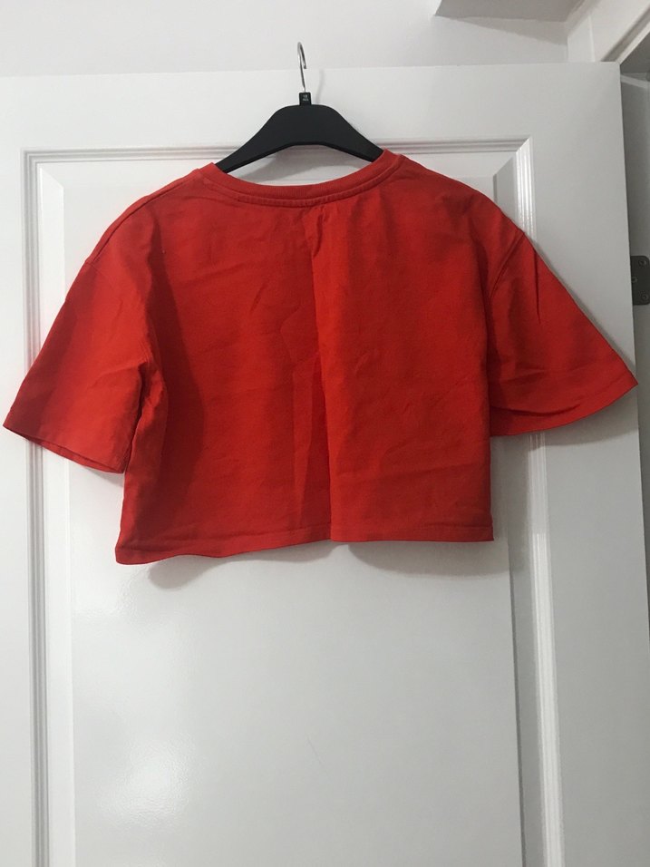 Kırmızı Kısa Kollu Kadın Keten Tişört - Görsel 3