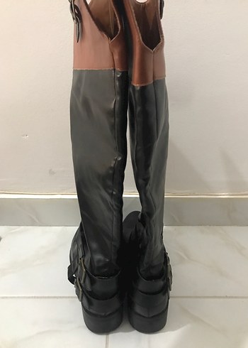 39 Beden kahverengi Renk Kahverengi Siyah Deri Dizüstü Stiletto Çizme