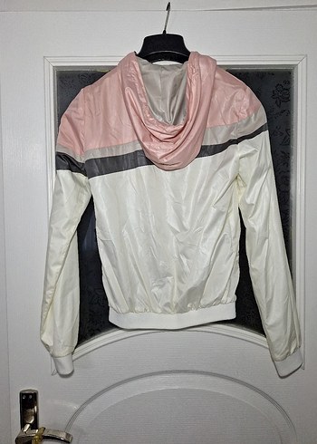 Kapüşonlu Fermuarlı Beyaz Spor Ceket - Görsel 4