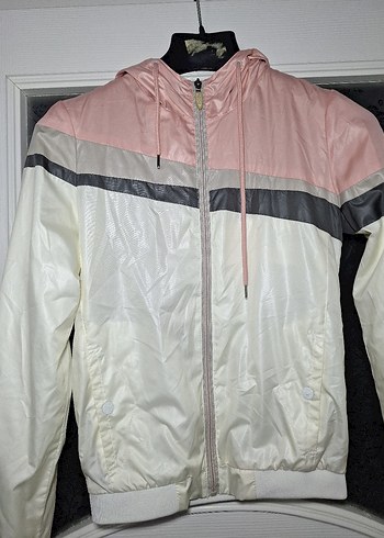 Kapüşonlu Fermuarlı Beyaz Spor Ceket - Görsel 2