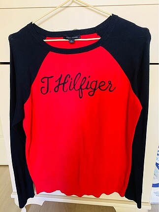 Tommy hilfiger Kolları lacivert göğüs ve sırt pembe kazak