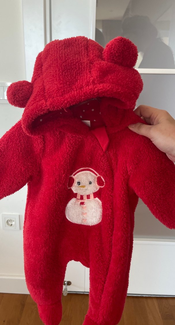 Kız Bebek Kırmızı Kapüşonlu Tulum - Görsel 3