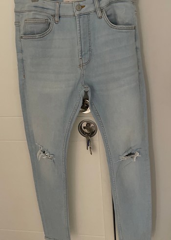 Erkek mavi Yırtık Dizli Sıkı Jean