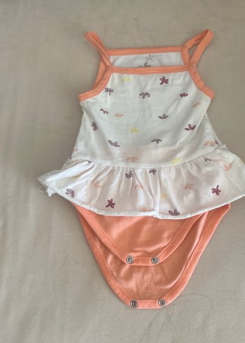 Beyaz Baskılı Fırfırlı Askılı Bebek Body