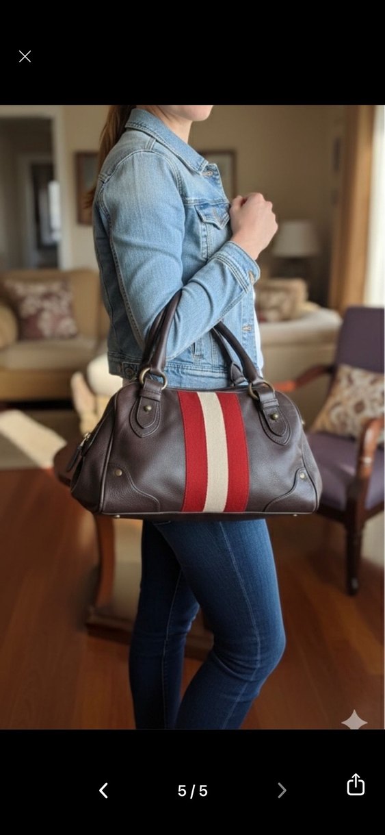 Bally leather striped handle bag - Görsel 5