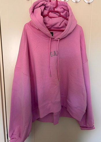 Pembe Kapüşonlu Oversize Sweatshirt