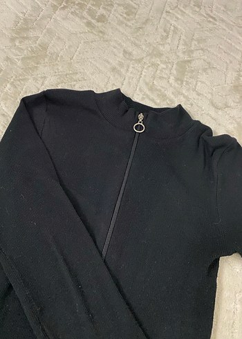 Siyah Yüksek Yakalı Uzun Kollu Kadın Ceket - Görsel 2