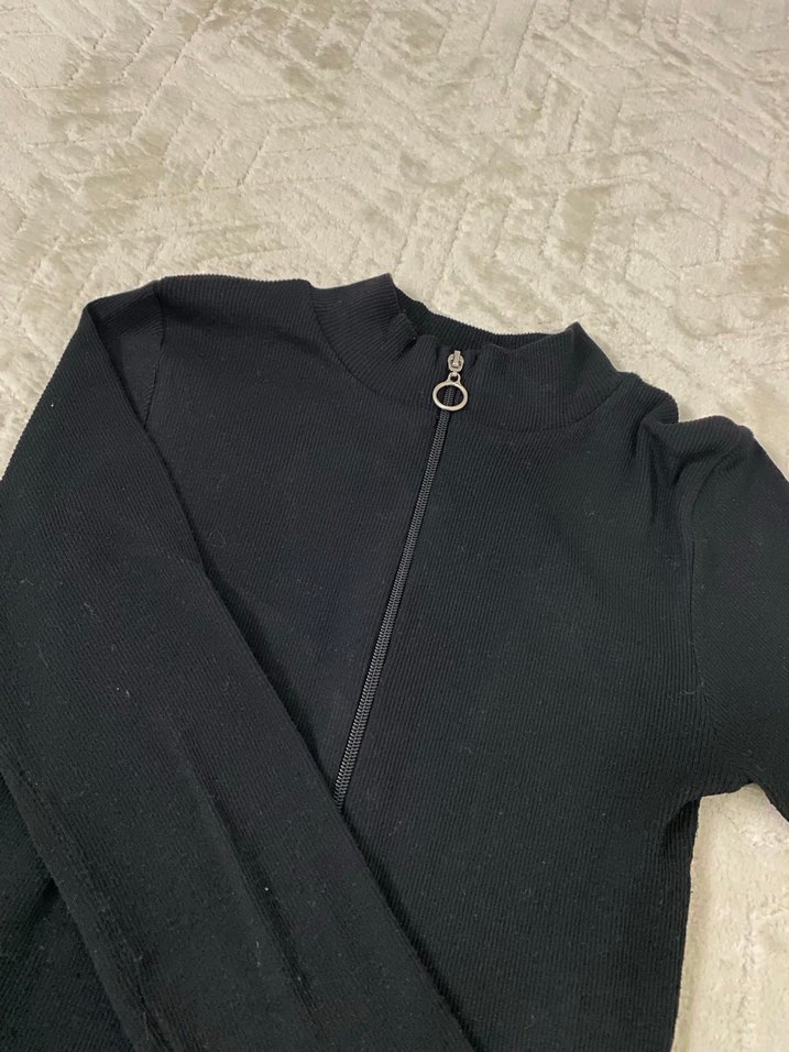 Siyah Yüksek Yakalı Uzun Kollu Kadın Ceket - Görsel 2