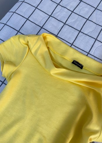 Sarı Kısa Kollu Basic Kadın Tişört - Görsel 2