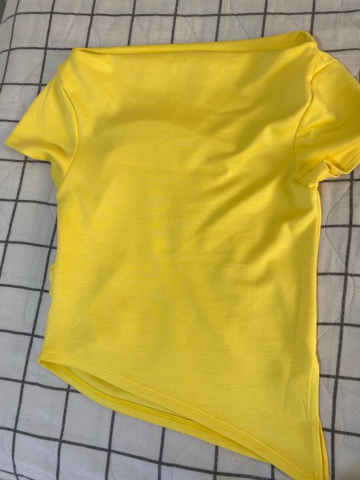 Sarı Kısa Kollu Basic Kadın Tişört - Görsel 3