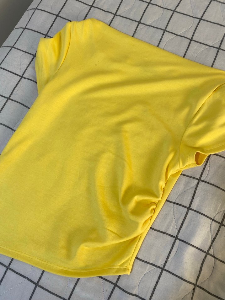 Sarı Kısa Kollu Basic Kadın Tişört - Görsel 4
