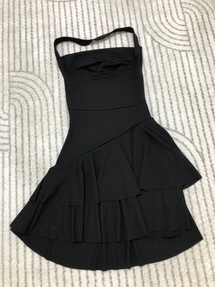 Midi Boy Siyah Fırfırlı elbise - Görsel 2