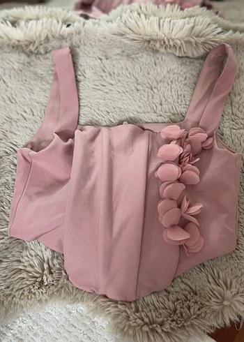 Pembe Mini Straplez Bustiyer Fırfır Detaylı - Görsel 6