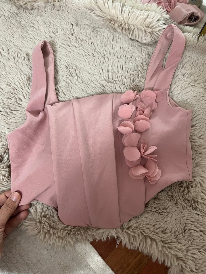 Pembe Mini Straplez Bustiyer Fırfır Detaylı - Görsel 2