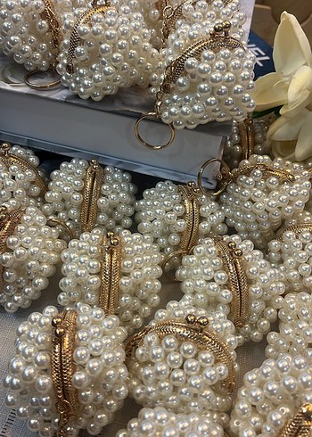 İnci İşlemeli Beyaz Örgü Kadın Çanta - Görsel 6