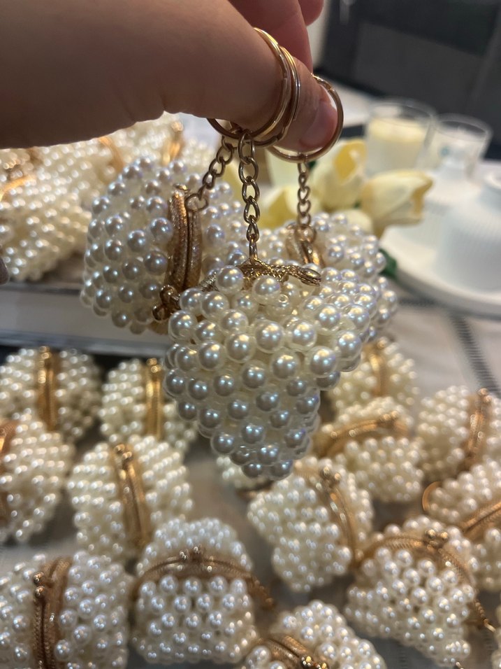 İnci İşlemeli Beyaz Örgü Kadın Çanta - Görsel 5