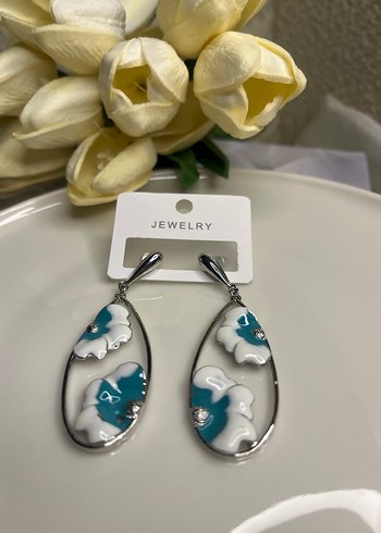 Bohem Kısa Turkuaz Çiçek Küpe - Görsel 2