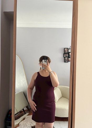 l Beden bordo Renk Bordo Sıfır Kol Fitted Midi Elbise
