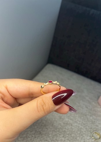 Bordo Parlak Minimalist Kadın Yüzük - Görsel 3